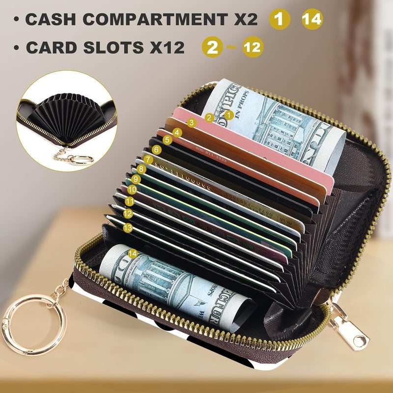 Luoycxy Credit Card Holder for Women,Small Rfid Wallet with Keychain Zipper,Cute PU Leather Card Case Wallet，Accordion Credit Card Wallets Gift,Milk Texture - Image 3